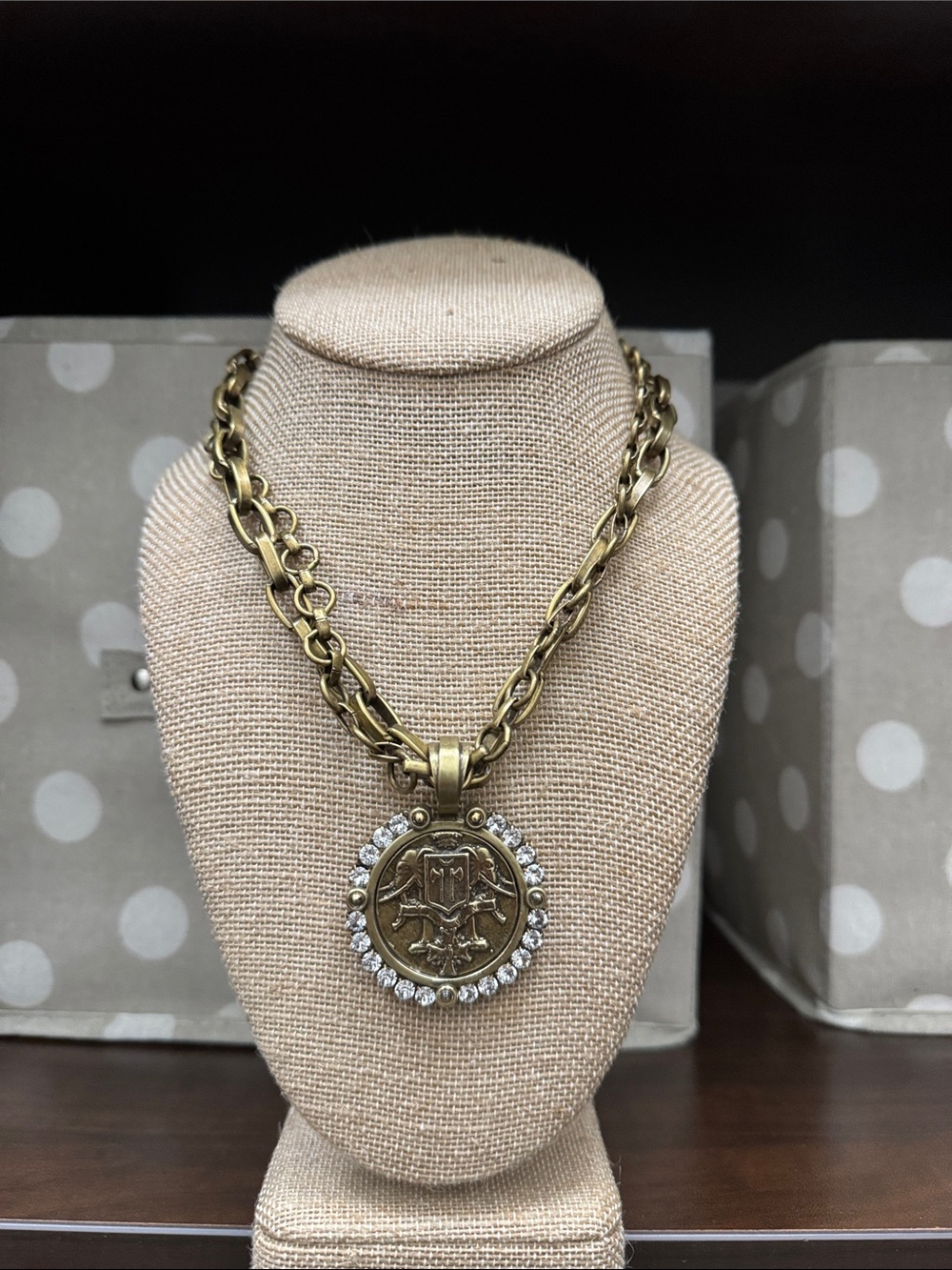 French Kande Indochine medallion necklace.  Brass